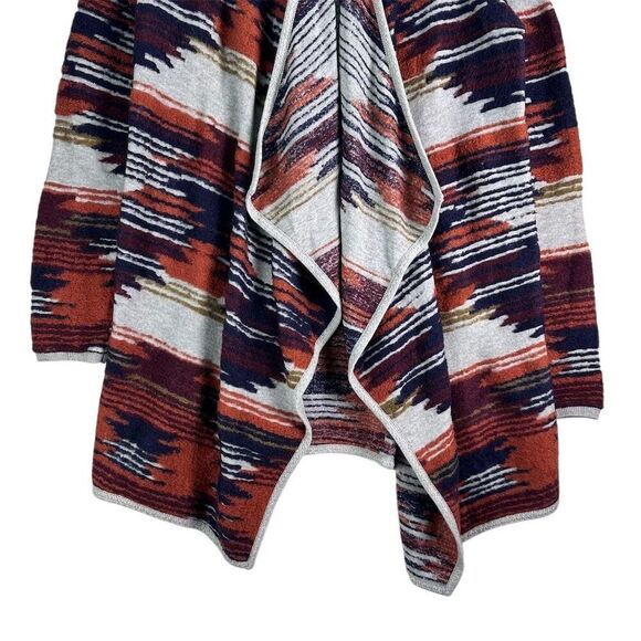 Lucky Brand Boho Aztec Print Waterfall Cardigan Small Rust Navy Southwest Knit - Picture 9 of 15